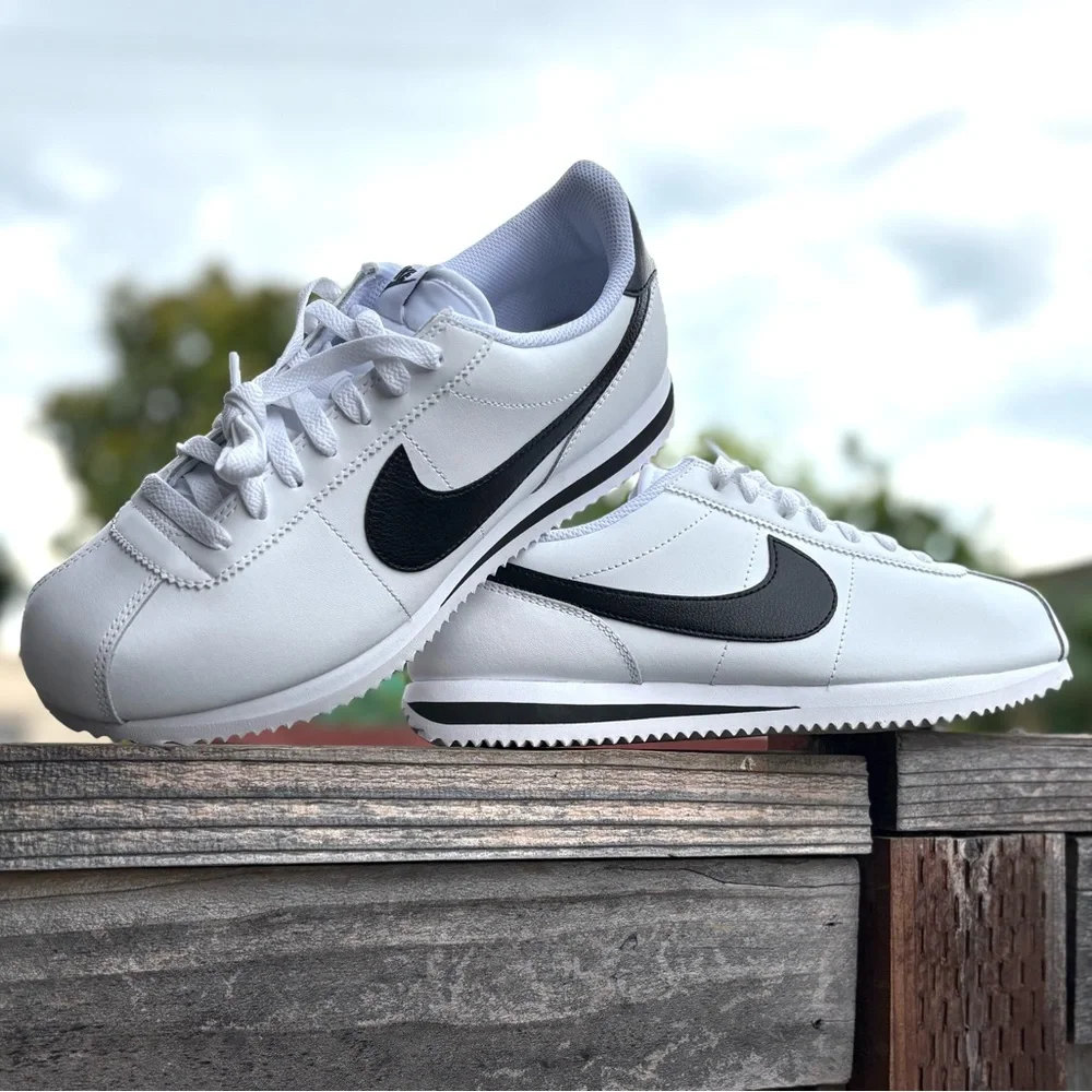 Nike Cortez Leather White Black Sneakers - Picture 5 of 11